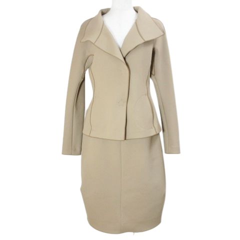 ヒロコビス HIROKO BIS ヒロココシノ スーツ セットアップ ジャージー素材 ジャケット コクーンスカート ひざ丈 9 M相当 ベージュ X