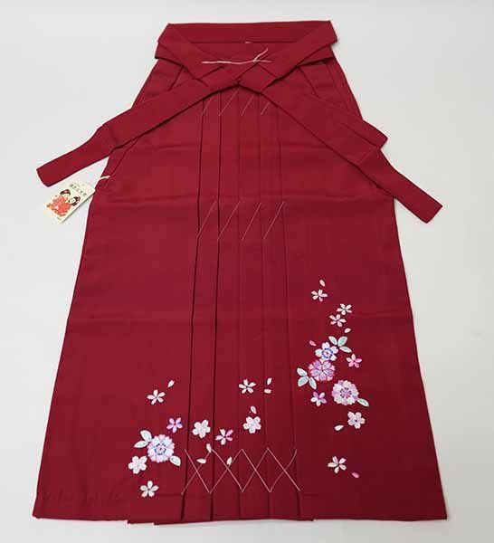 袴 刺繍 行灯袴 単品 女児 ヘラあり 10～13才用 エンジ色 袴丈80cm 陽気な天使 女の子 卒業式 NO41608