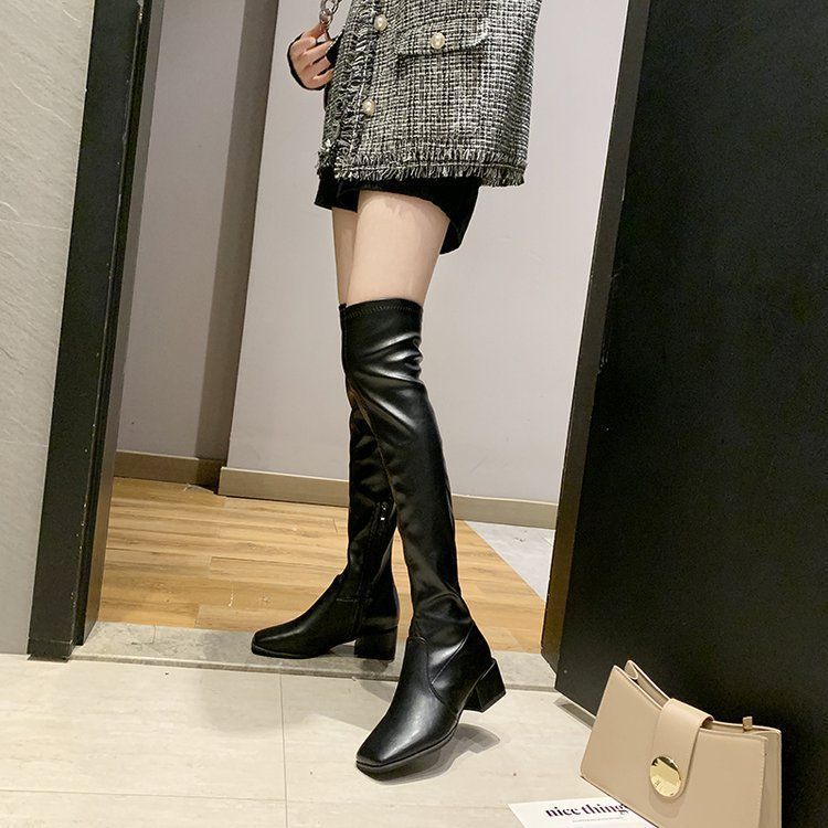 ロングブーツ ニーハイブーツ ブーツ レディース ブラックレザー