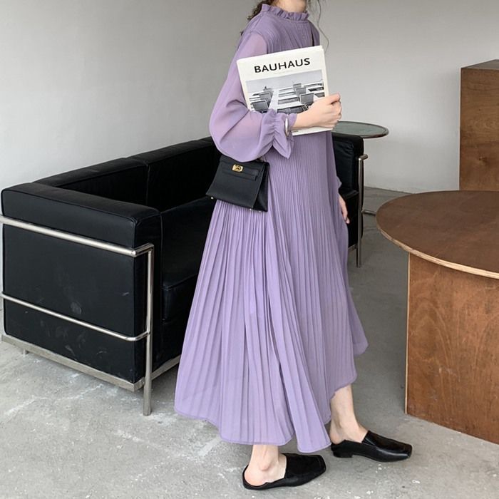 プリーツワンピース ワンピース ロング 長袖 春 夏 秋 秋服 ロング ワンピース プリーツ ワンピ 透け感 ゆったり レディース ワンピース ドレス 大きいサイズ きれいめ 上品 オフィス 通勤 カ