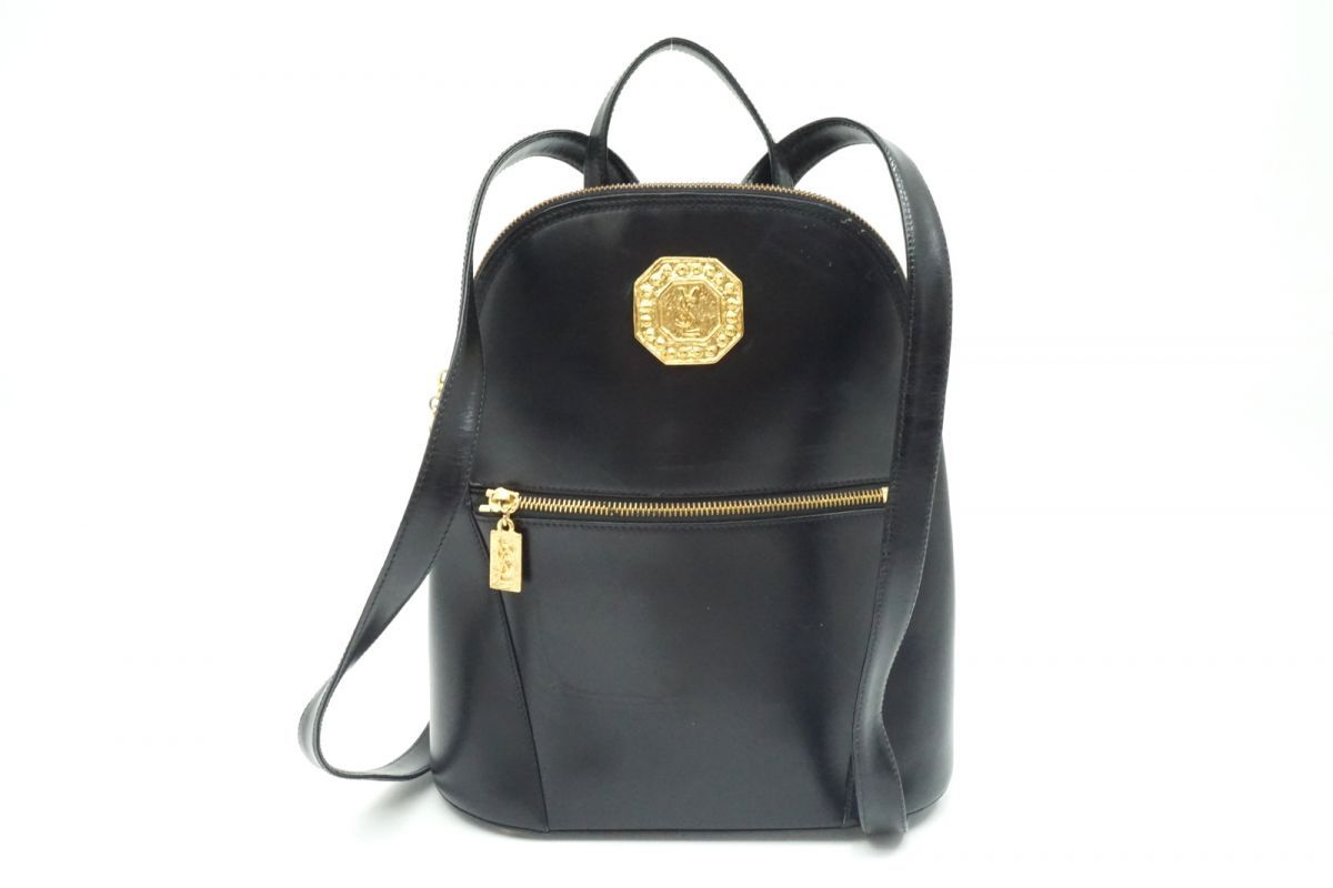 イヴサンローラン　ヴィンテージ　YSL ロゴ リュック レザー ネイビー イヴサンローラン ヴィンテージ YSL ロゴ リュック レザー ネイビー