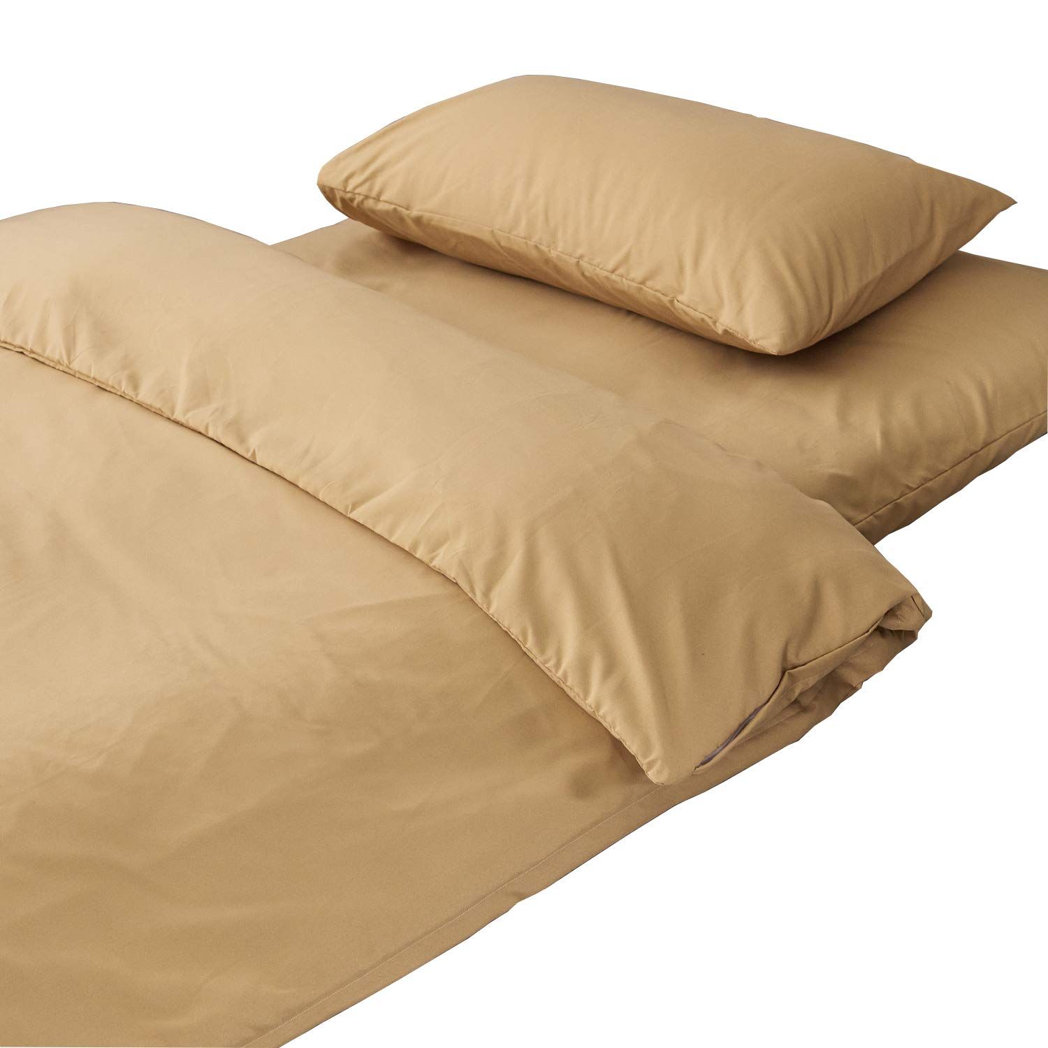 【数量限定】【大人気】布団カバー 和式 シングル 3点セット 綿混 無地 寝具カバー3点セット 掛け布団カバー 敷き布団カバー 枕カバー 洗い替え 防ダニ（キャメル）