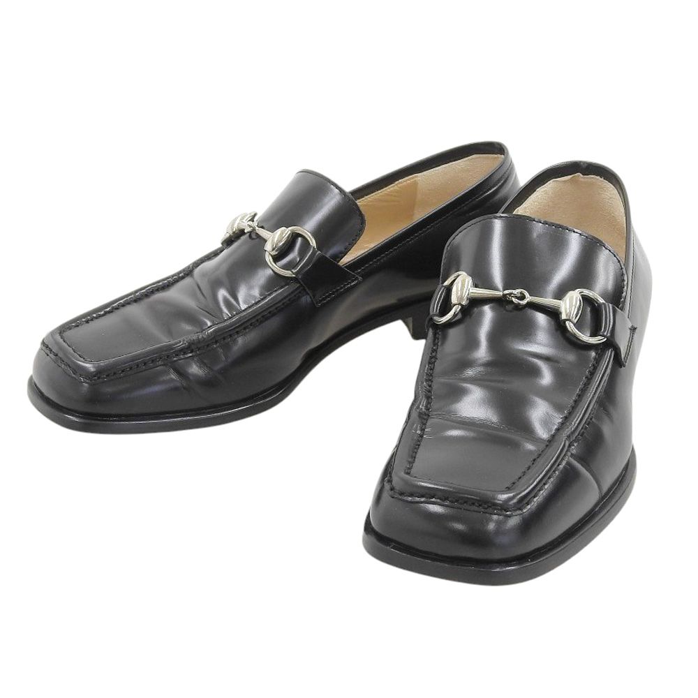 グッチ GUCCI 90年代 ヴィンテージ スクエアトゥ シルバービット金具 レザー ローファー 37 24cm 黒 レディース 1.2回使用程度