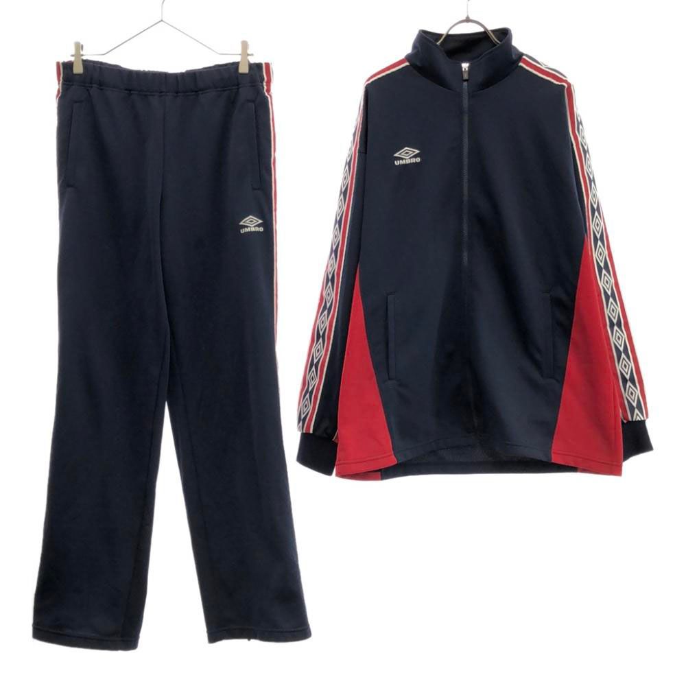 アンブロ デサント製 ロゴ刺繍 ロゴテープ トレーニングジャージ 上下 セットアップ O ネイビー×レッド umbro メンズ