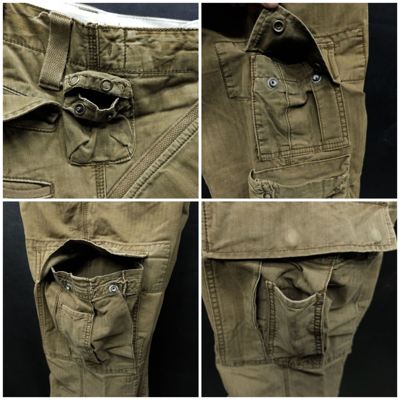 ラルフローレンRRLコットンパンツ/カーキW30 POLO RALPH LAUREN カーゴパンツ W30⁄約82cm ヘリンボーン柄 ラルフ