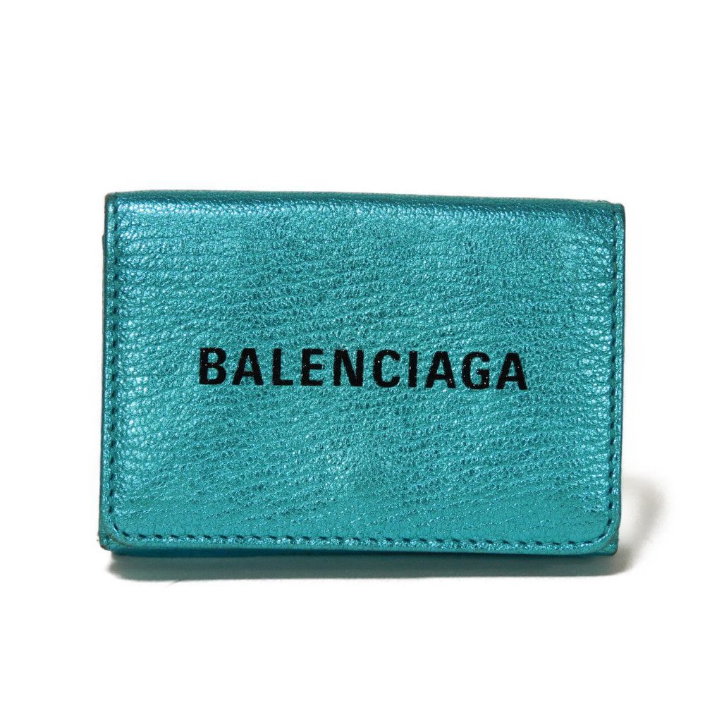 BALENCIAGA バレンシアガ エブリデイ ミニ ウォレット 新ロゴ スナップボタン 札入れ カードケース コインケース ミニウォレット  メタリックエフェクト 卸売 ターコイズ 三つ折り財布 551921 00R1N 4260