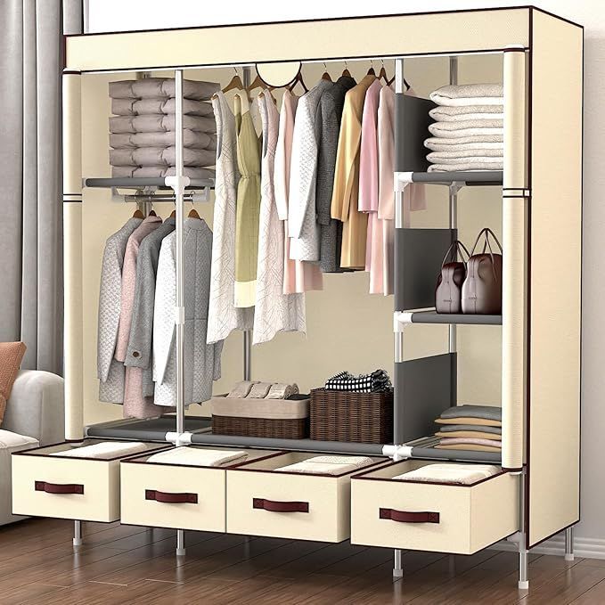 ワードローブ　クローゼット　大容量　衣類収納ラック　ベージュ ワードローブ クローゼット 大容量 衣類収納ラック ベージュ NNCLS