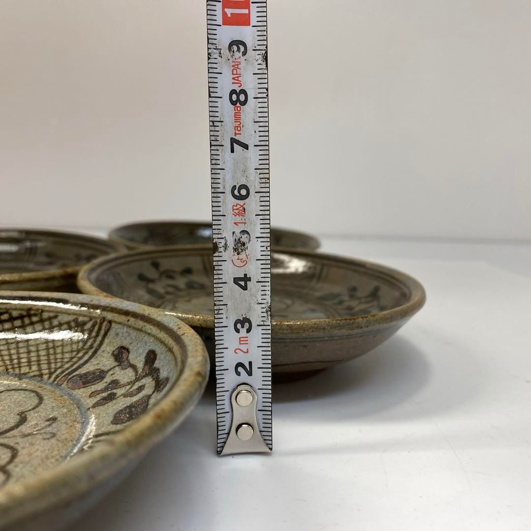 江戸時代 絵唐津 小皿5枚 幅約11.6㎝ 木箱付 タニト 東さ6