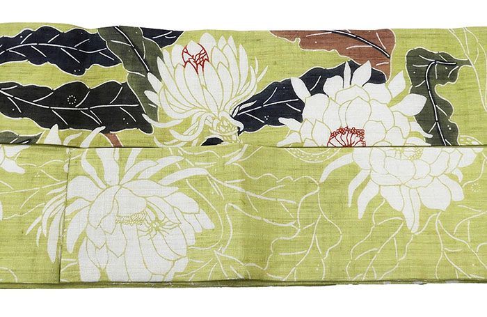 夏帯 名古屋帯 新品 仕立て上がり 和染 紅型 栗山吉三郎 月下美人 本