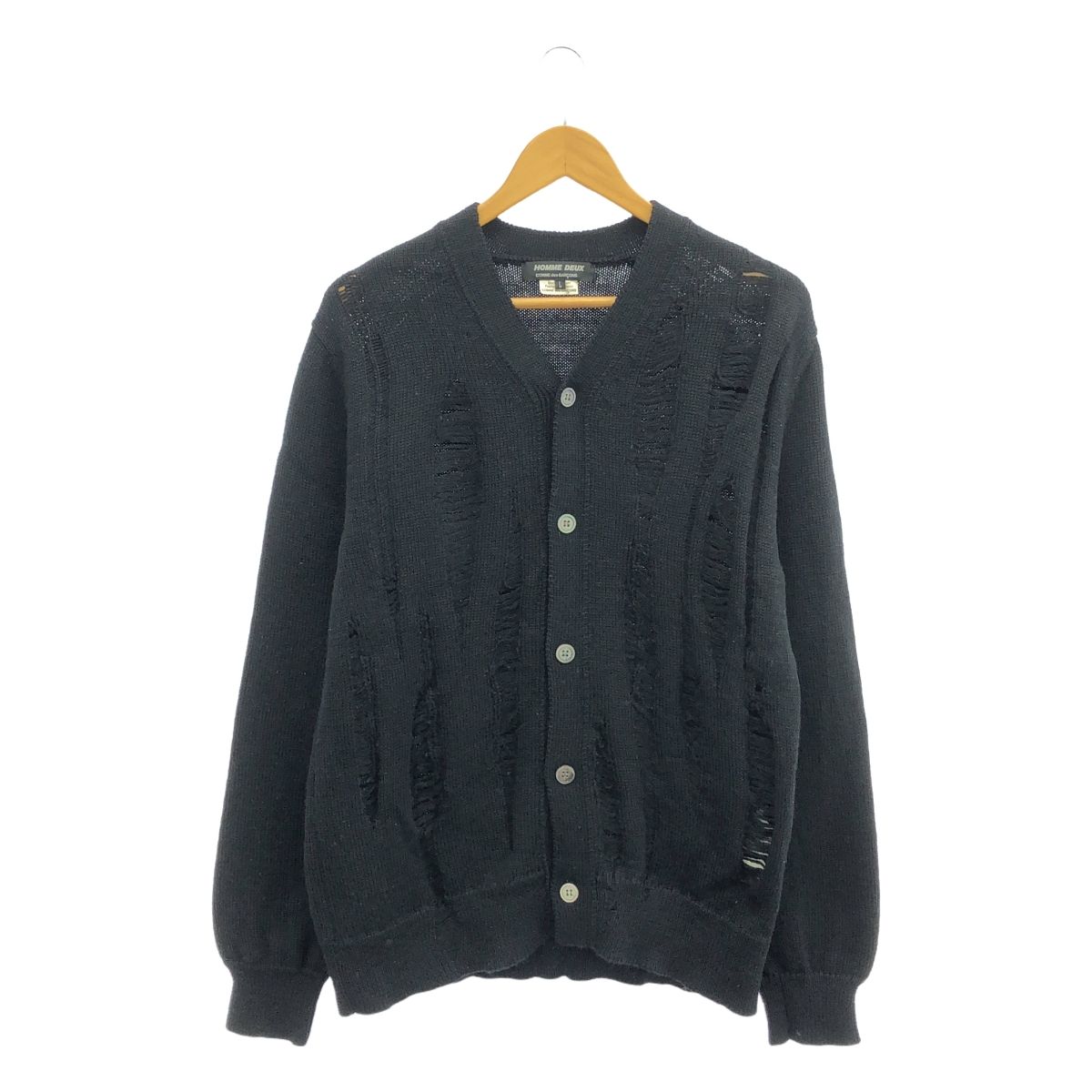 COMME des GARCONS HOMME DEUX | コムデギャルソンオムドゥ | 2018AW | グランジ ウールニット カーディガン | L | ブラック | メンズ