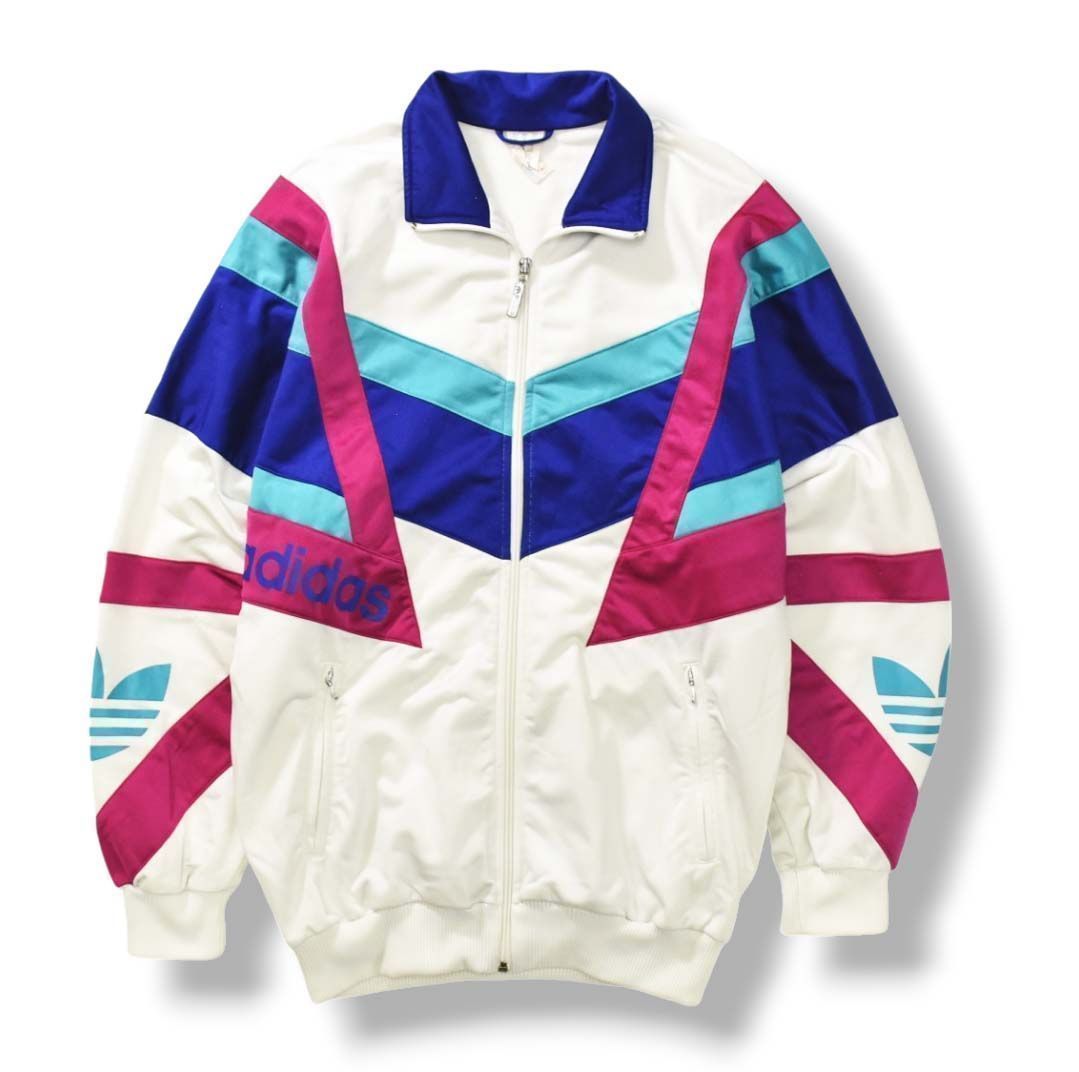 80s 90s 万国旗　adidas ジャージ　トラックジャケット 万国旗タグ】アディダス トラックジャケット スリーライン 90s