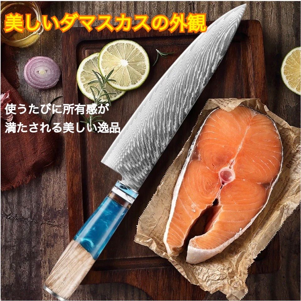 武生特殊鋼材製VG10鋼使用 ダマスカス鋼8インチシェフナイフ万能