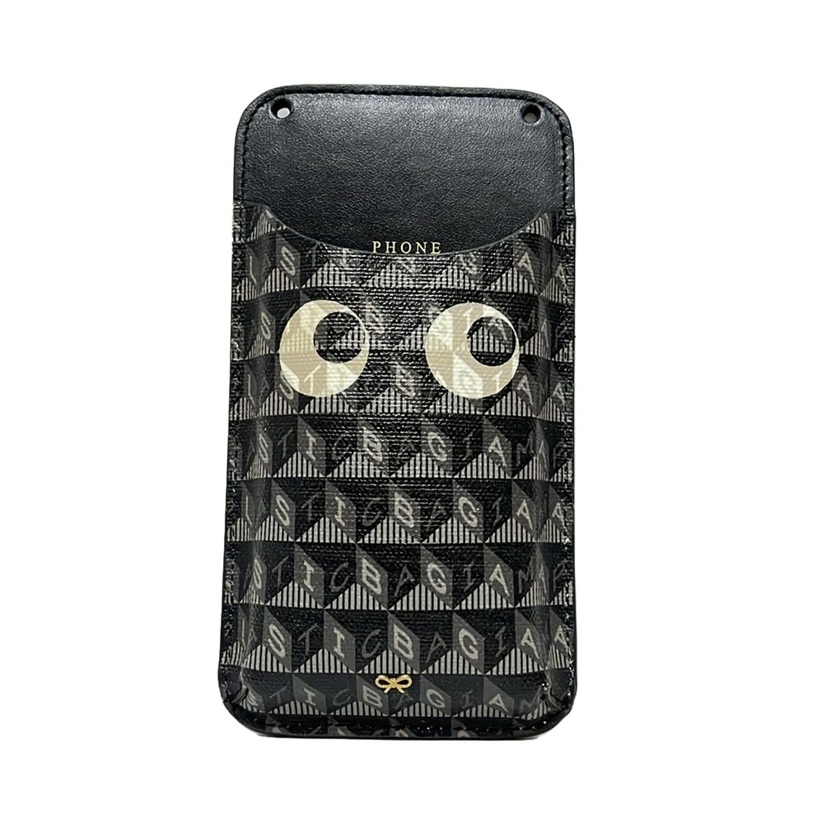 Anya Hindmarch アニヤハインドマーチ 携帯電話ケース - 黒×グレーベージュ スマートフォンケース レザー