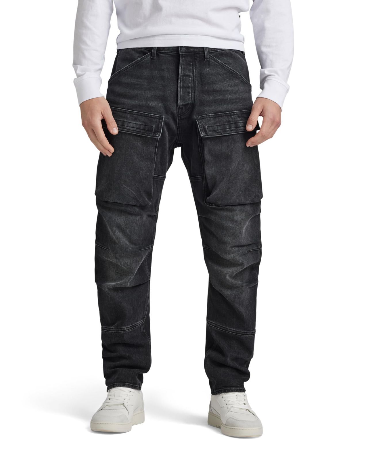W28 | L32_Nero black stretch denim r|worn in black moon ジースターロゥ ジーンズ メンズ デニムパンツ ストレートフィット グレー 3D Regular Tapered Denim Cargo D23