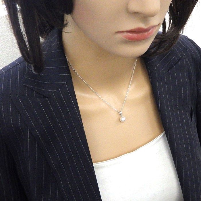 ミキモト MIKIMOTO ネックレス 1ポイント パール 8.0mm珠 K18WG 【中古  