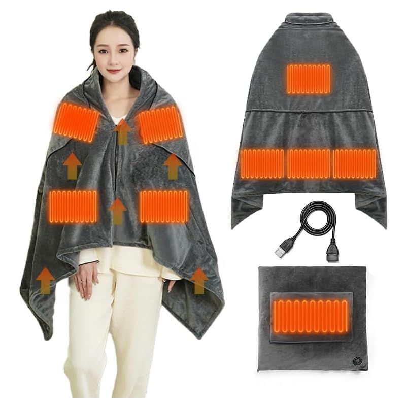 ひざ掛け 電気ブランケット 最新設計 抱き枕二用 USBブランケット 大判サイズ 加熱毛布 9箇所発熱 3段階温度調整 急速発熱 着る 電気敷毛布 USB電気毛布 省エネ USB給電 過熱保護 冷え予防 肩掛け 膝掛け オフィス アウトドア 0