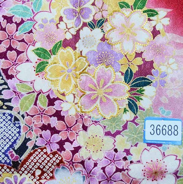 振袖 正絹 着物 単品 仕立て上がり 百花繚乱 ラメ 桜 赤色 渋い赤色 