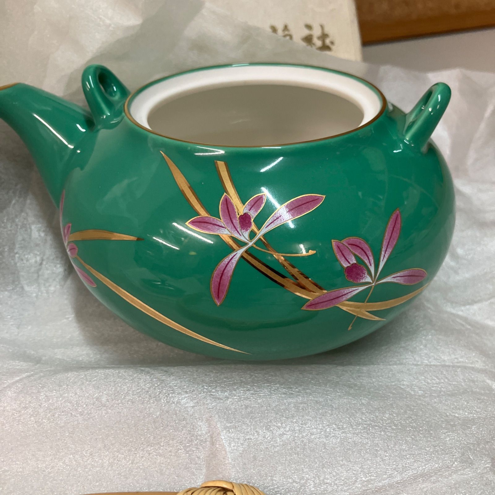 香蘭社 - 新品　香蘭社 蘭遊 グリーン ピンク 金彩 急須 湯飲み 湯呑み 5個 セット 香蘭社 蘭遊 グリーン ピンク 金彩 急須 湯飲み 湯呑み 5個 セット