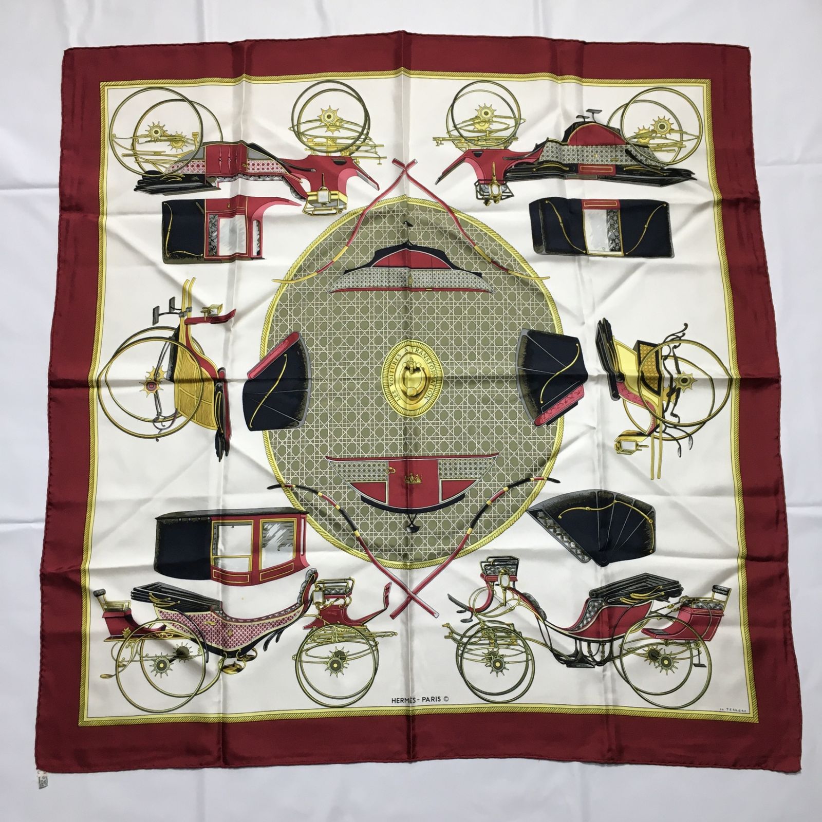 エルメス カレ 90 LINSTRVCTION DV ROY ボルドー シルク100