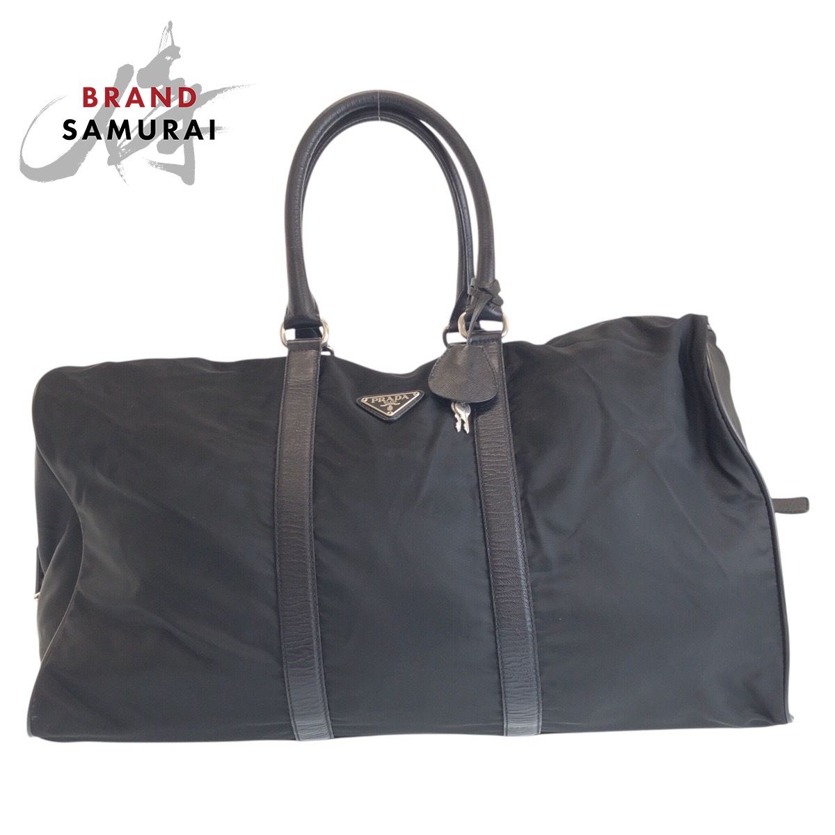 美品 PRADA プラダ テスート 三角ロゴプレート ブラック 黒 シルバー 