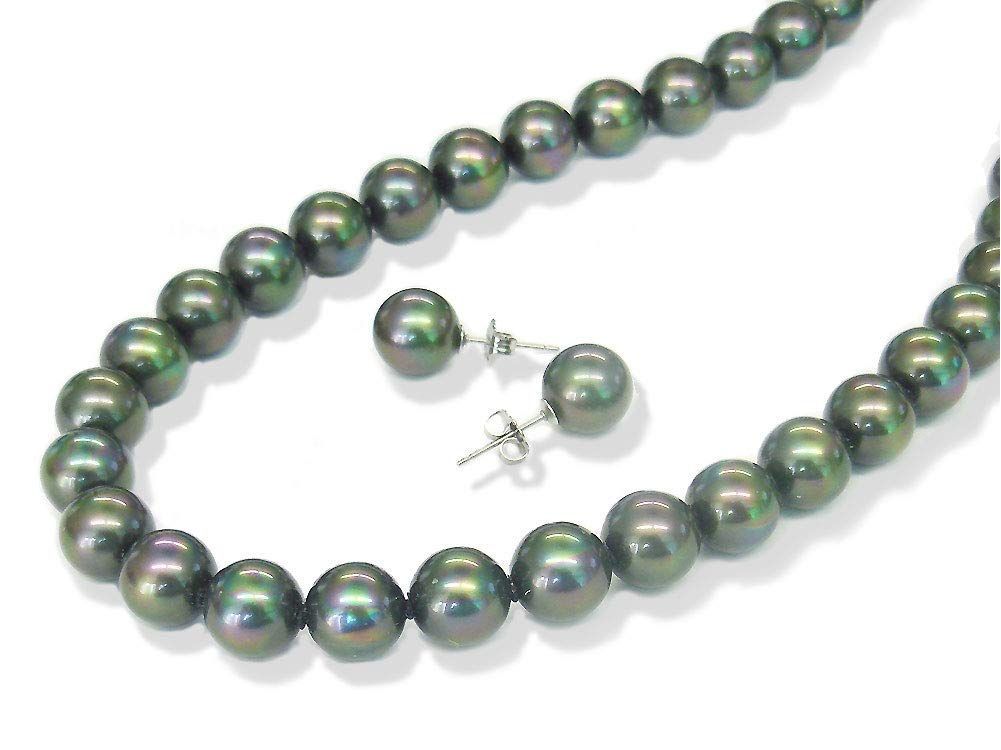 あなたと私の宝石箱 黒真珠ネックレスイヤリング ピアス セットピーコック系カラー|黒蝶貝パール8.0ミリアップサイズ 日本製 ピアス 42