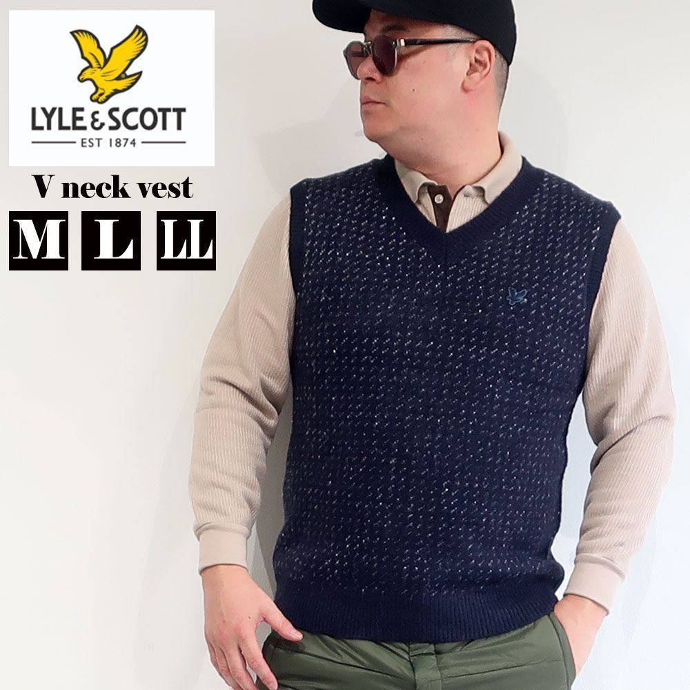 【LYLEu0026SCOTT/ライル＆スコット】メンズ ブランド ベスト ニットベスト ノースリーブ セーター レギュラーシルエット 紳士 男性 シニア 40代 50代 60代 70代  M L LL マスタード グリーン ネイビ