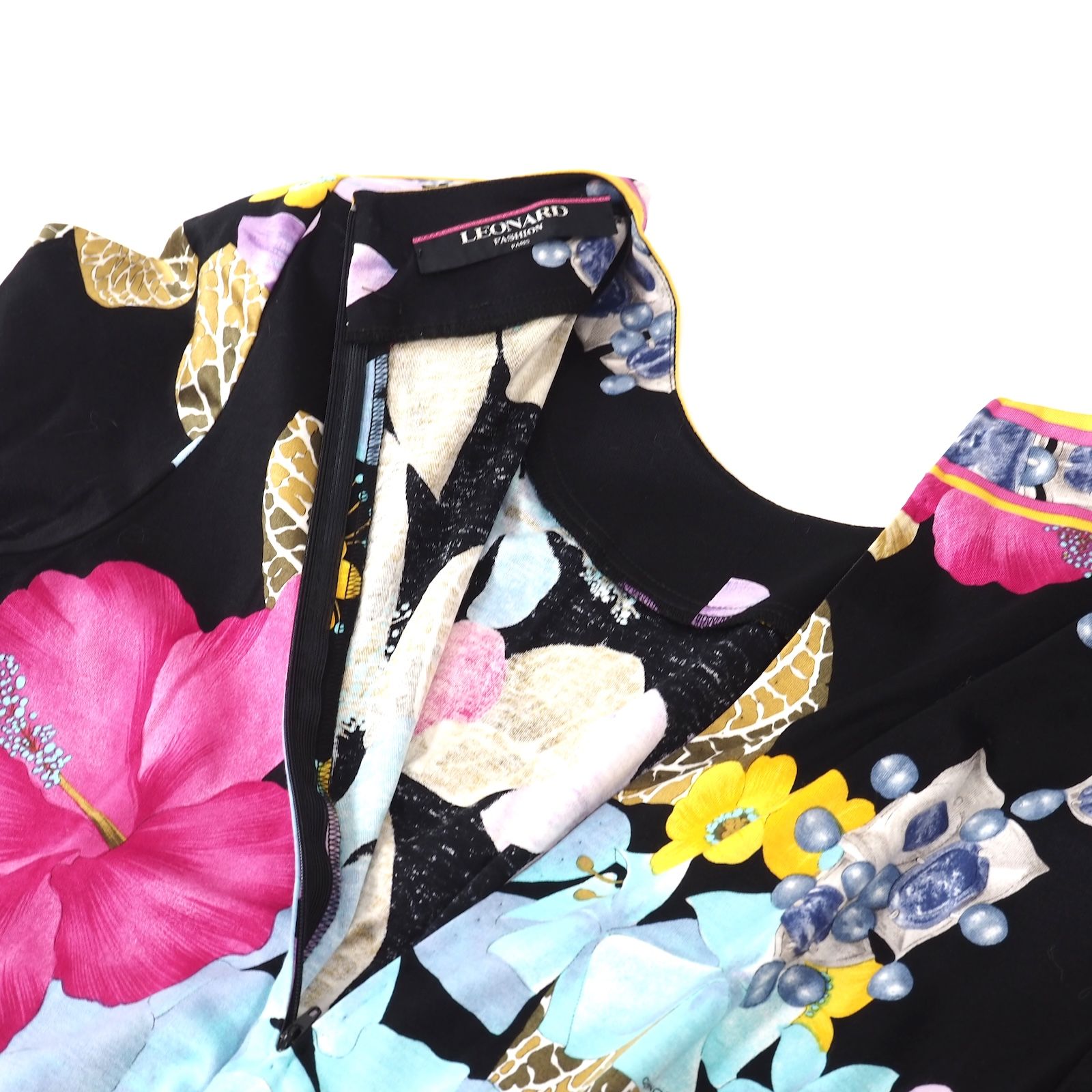 美品 レオナール LEONARD コットン ベルト付き ワンピース M 花柄 総柄