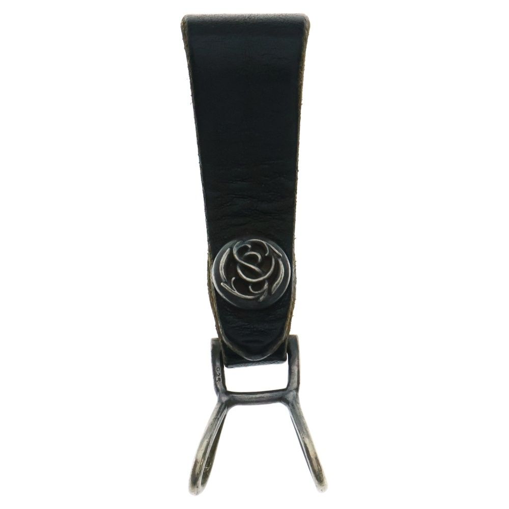 CHROME HEARTS クロムハーツ BELT LOOP ベルトループ フローラルボタン レザーベルトループ ブラック|シルバー
