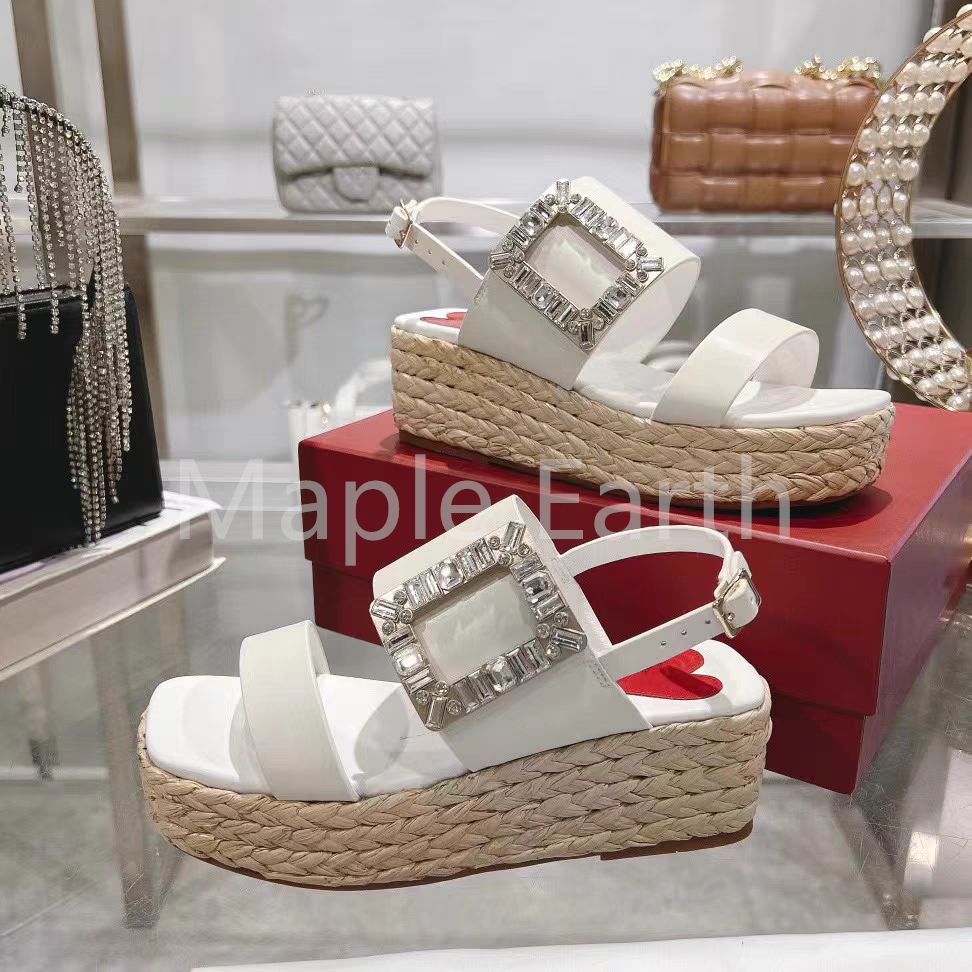 Roger Vivier ホワイト ビジュー付ウェッジサンダル 37 Y182