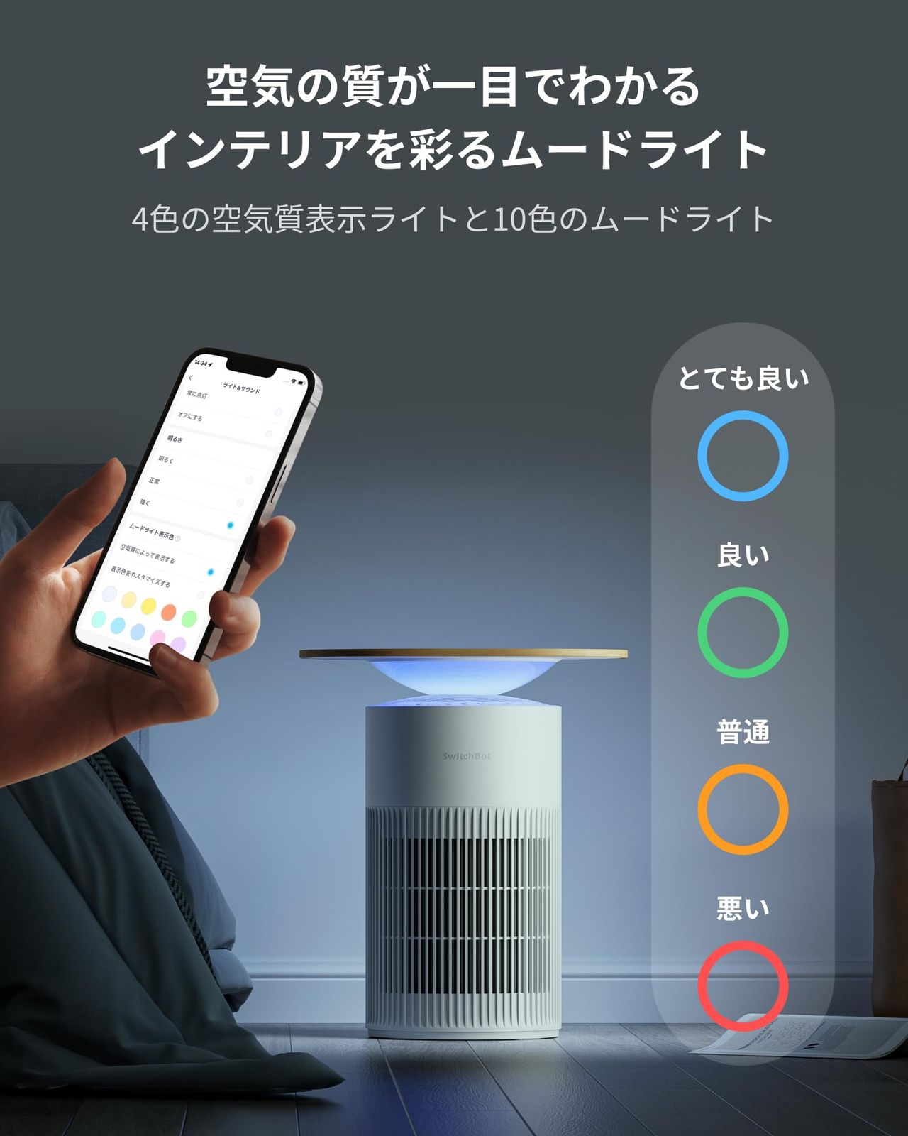 1台4役SwitchBot 空気清浄機 Table 脱臭 ワイヤレス充電 - スイッチボット 25畳 静音 小型 省エネ 大風量 360度全方位 浄化 消臭 除菌 集じん HEPA フィルター 花粉 ニオイ対策 タイマー機能 ムードライト付き Alexa … WWW_KANDAIZUMI_COM