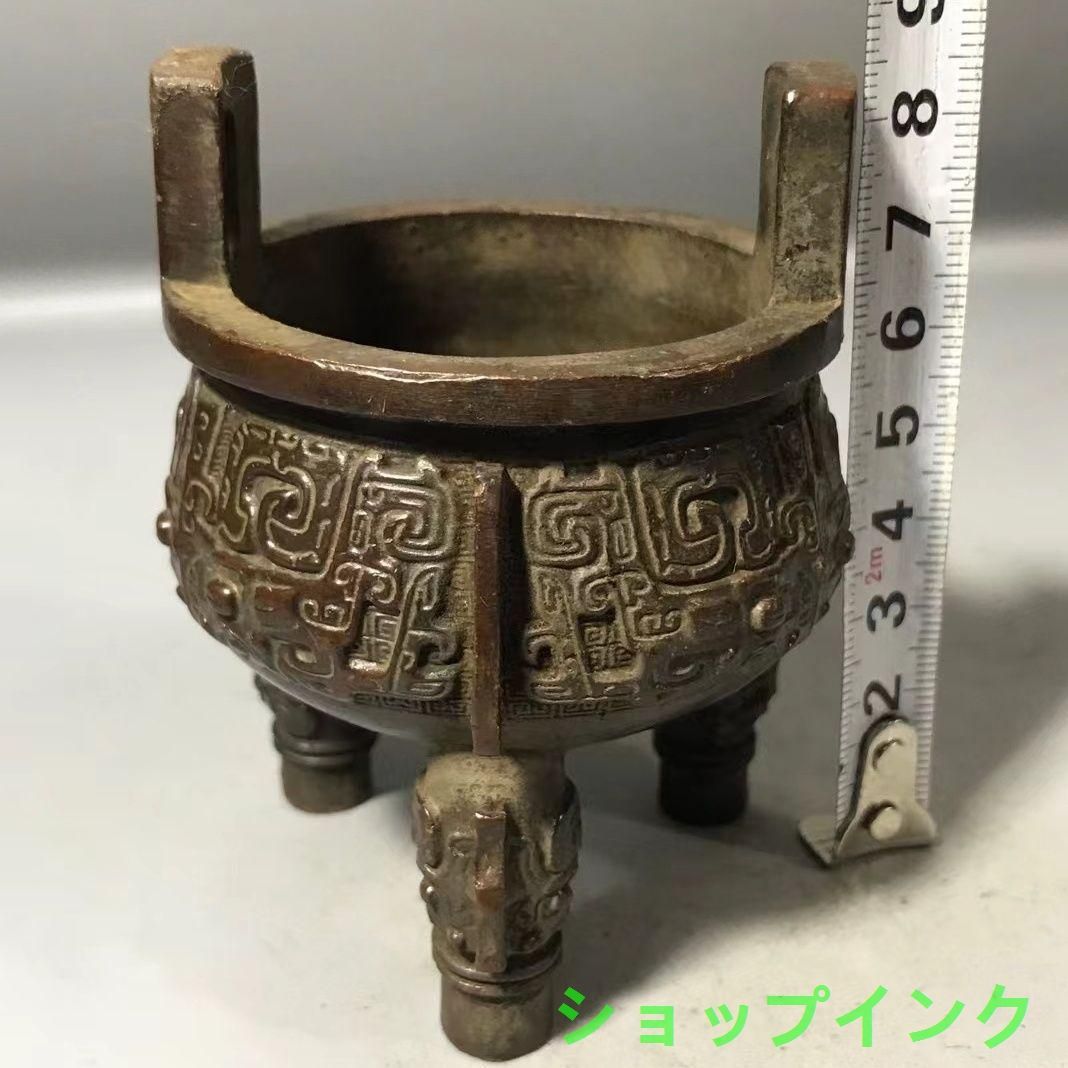 三本足鼎 獣面紋西周紋紋衝耳香炉 装飾品 現代工芸品 美術品