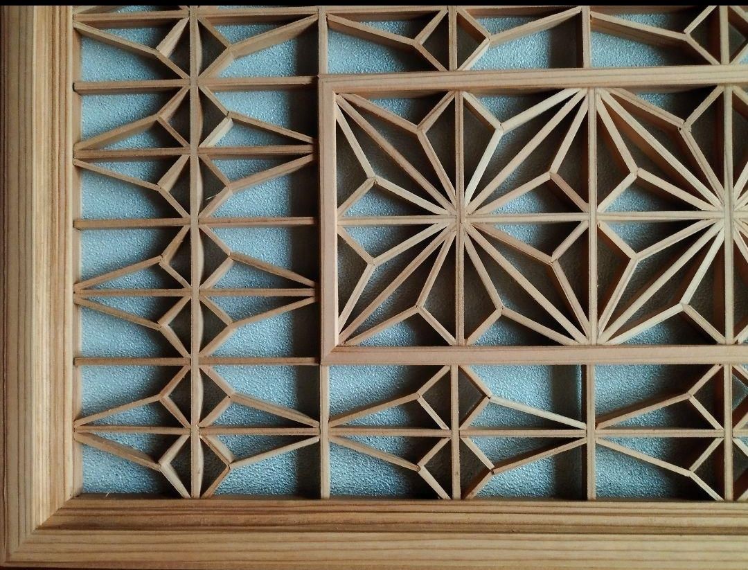 69❣️特価！❣️ 麻の葉組子アクリル板入り2枚一組木製額縁 69 麻の葉組子 アクリル板入り2枚一組 木製額縁