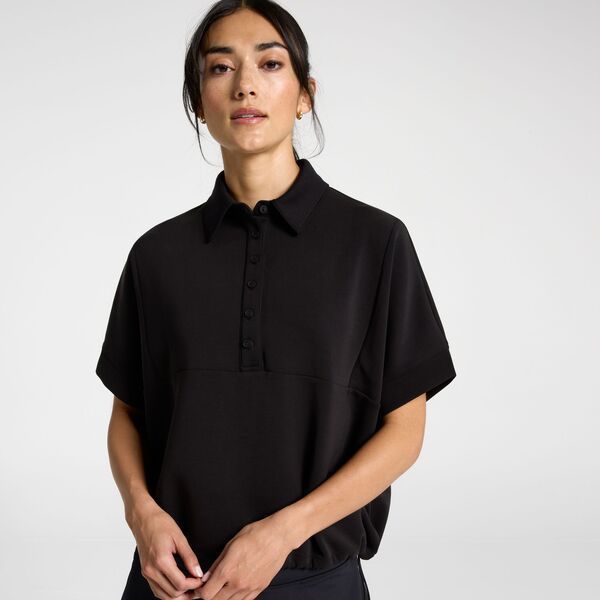 送料無料 キャリー レディース ポロシャツ トップス CALIA Women s Golf Sandwash Scuba Short Sleeve Polo Pure Black