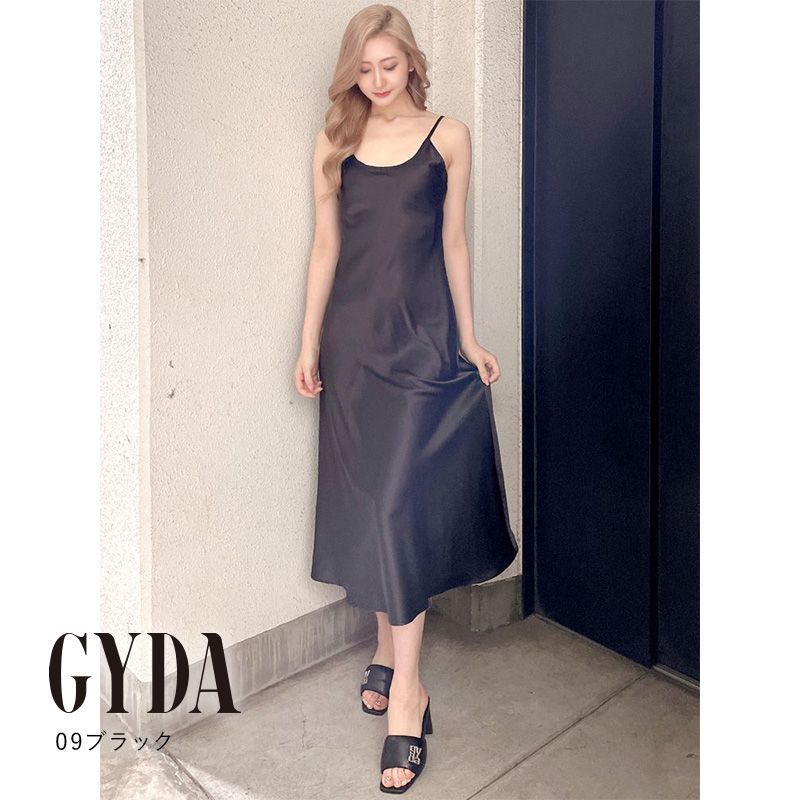 バックオープンサテンキャミロングワンピース GYDA ジェイダ