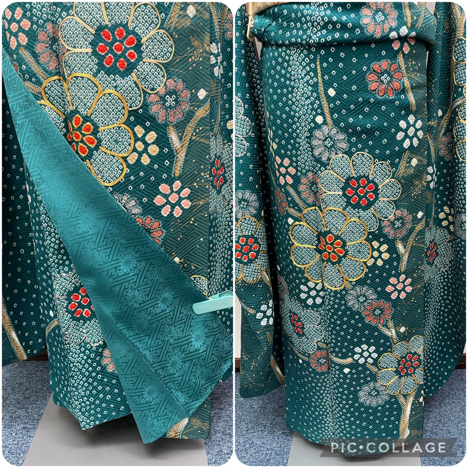 22146 振袖6点セット 絞りと金駒刺繍 グリーン 菊 蝶 - メルカリ