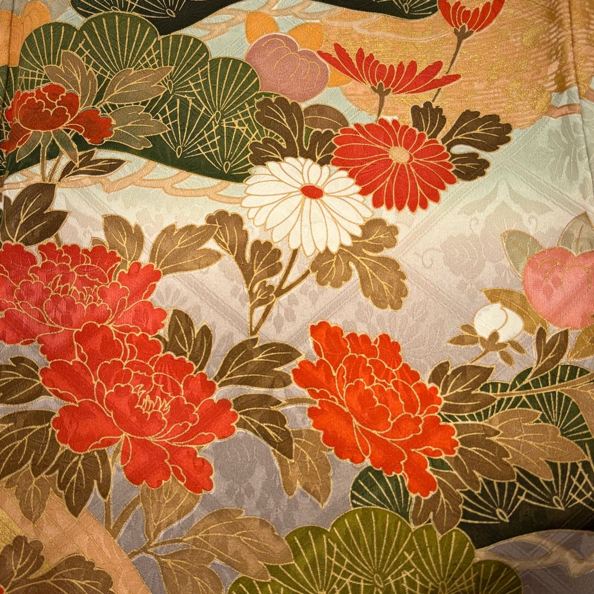 振袖 身長153-168cm オレンジ　正絹 振袖 身丈168.5cm 裄丈68.5cm L 袷 扇 蝶 金銀彩 ぼかし 紫 正絹
