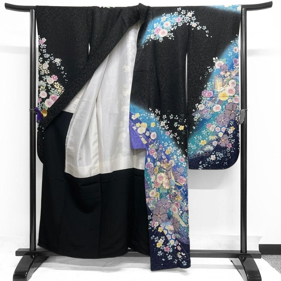 金通し　金駒刺繍　桜花模様　枝垂れ桜　振袖　着物　013a p 金通し金駒刺繍桜花模様枝垂れ桜振袖着物013a p