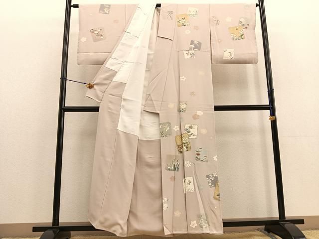 作家物 撫子に蝶模様 金彩 金駒刺繍 砥粉色系 正絹 単衣 訪問着 着物 作家物 撫子に蝶模様 金彩 金駒刺繍 砥粉色系 正絹 単衣