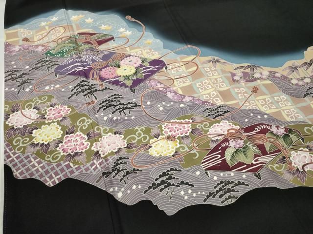 リュウ　黒留袖【小田美知代】本場加賀友禅 正絹 比翼付 袷着物 風景文 本加賀友禅 黒留袖 小田美知代 鶴に四季花文様 正絹 袷 広衿