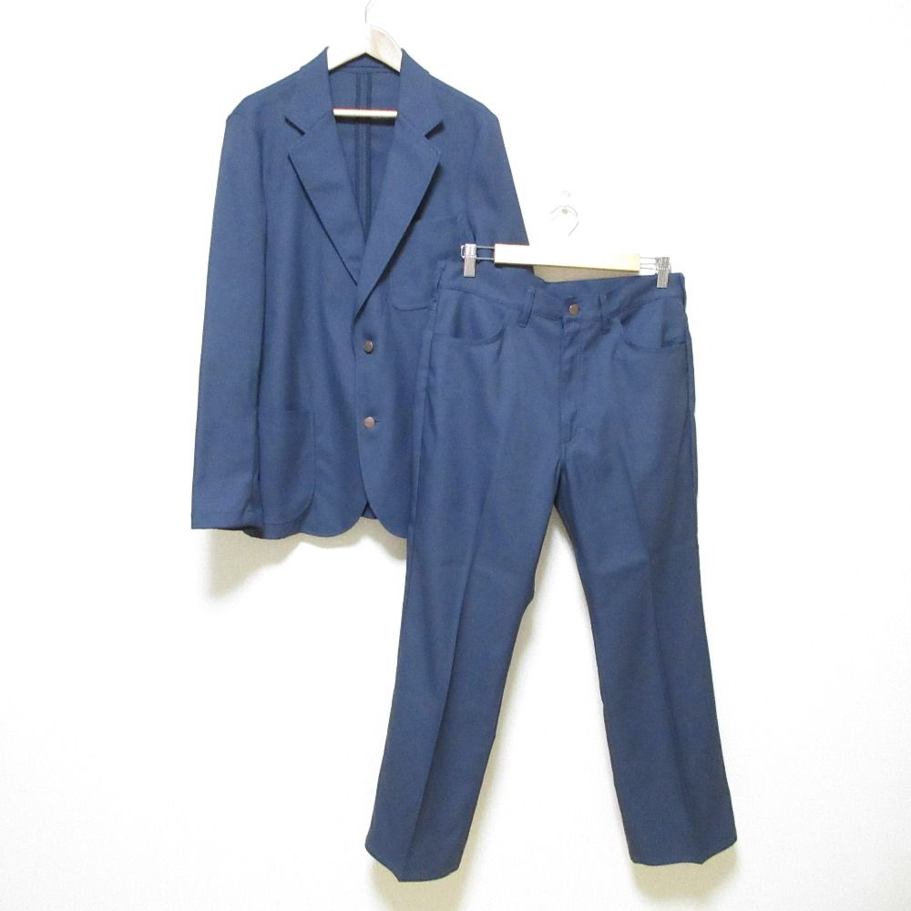 美品 Wrangler ラングラー テーラードジャケット+スラックスパンツ シングルスーツ セットアップ WIMOP1 M/L ネイビー メンズ 古着 中古 USED