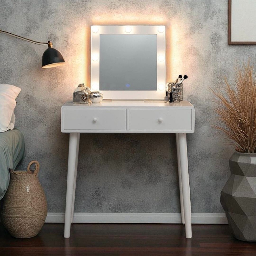Y ドレッサー LED 女優ライト 3色調光 メイクアップ 白家具 ハリウッドミラー コスメ収納 アウトレット