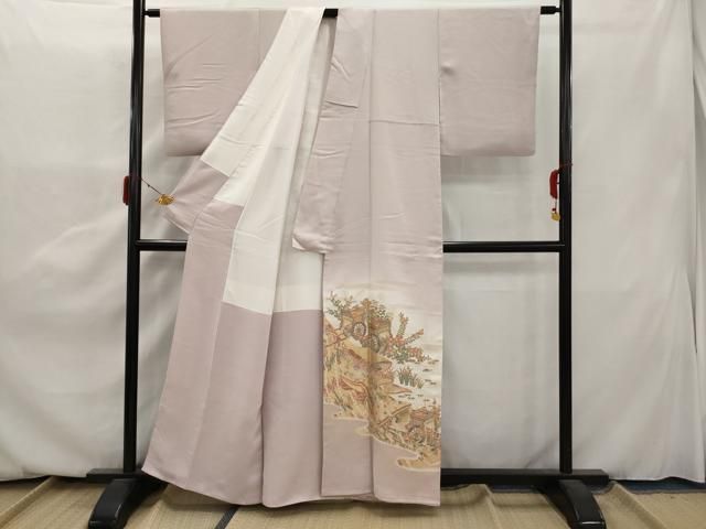 色留袖　寿光織　平安人物文　金糸　一つ紋　正絹　逸品　身丈156.5cm　裄64 色留袖 寿光織 平安人物文 金糸 一つ紋 正絹 逸品 身丈156.5cm