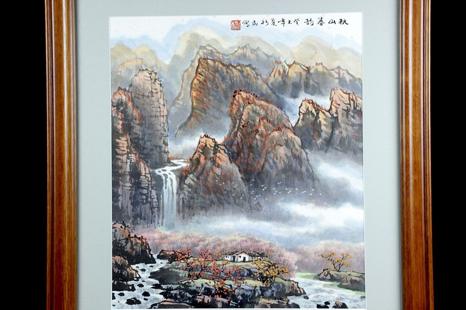 中国 張建剛  額装 水墨画 山水 Ｆ 中国 張建剛 額装 水墨画 山水 F