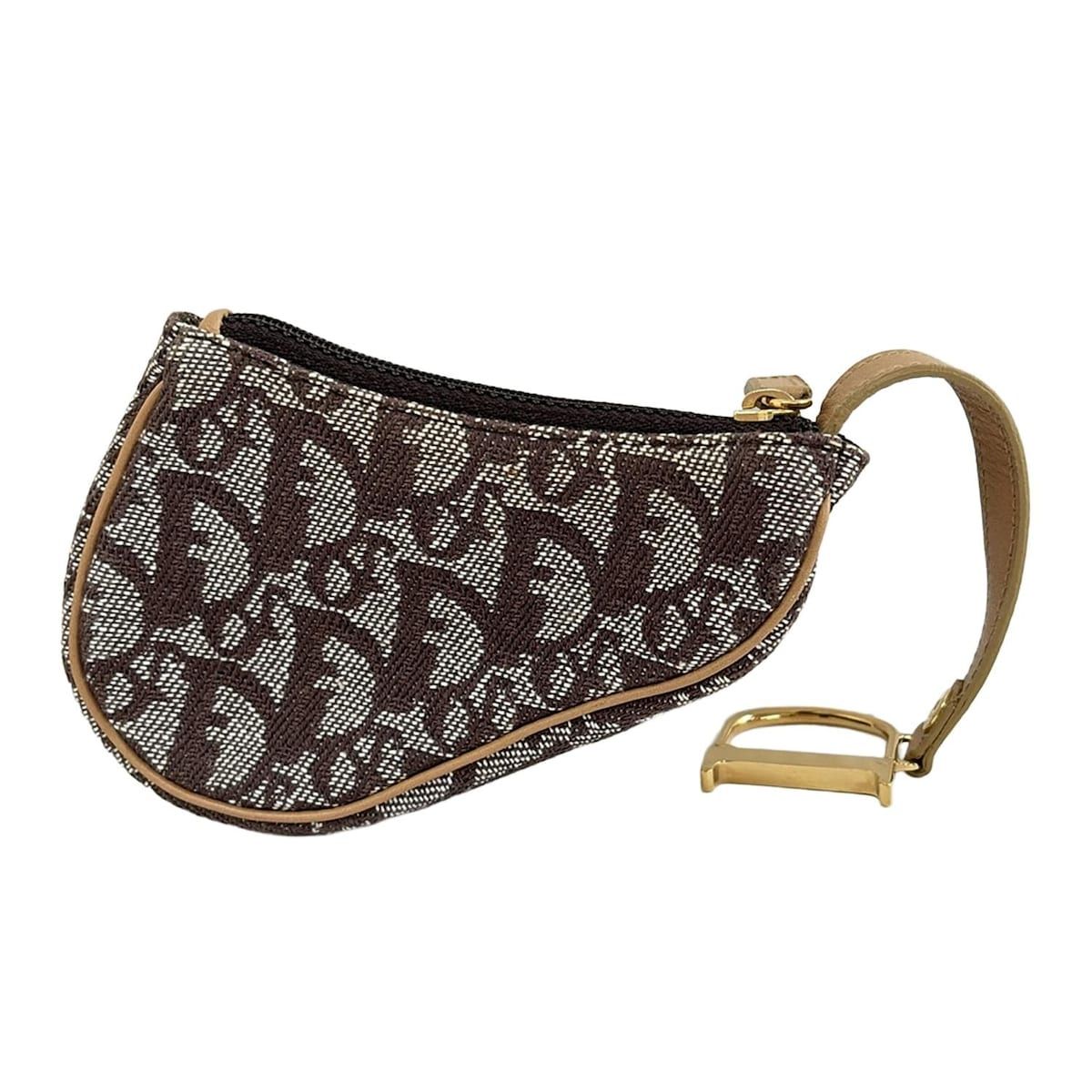 ディオール|クリスチャンディオール コインケース ロゴグラム サドル アイボリー×ダークブラウン Dチャーム取り外し可 レザー