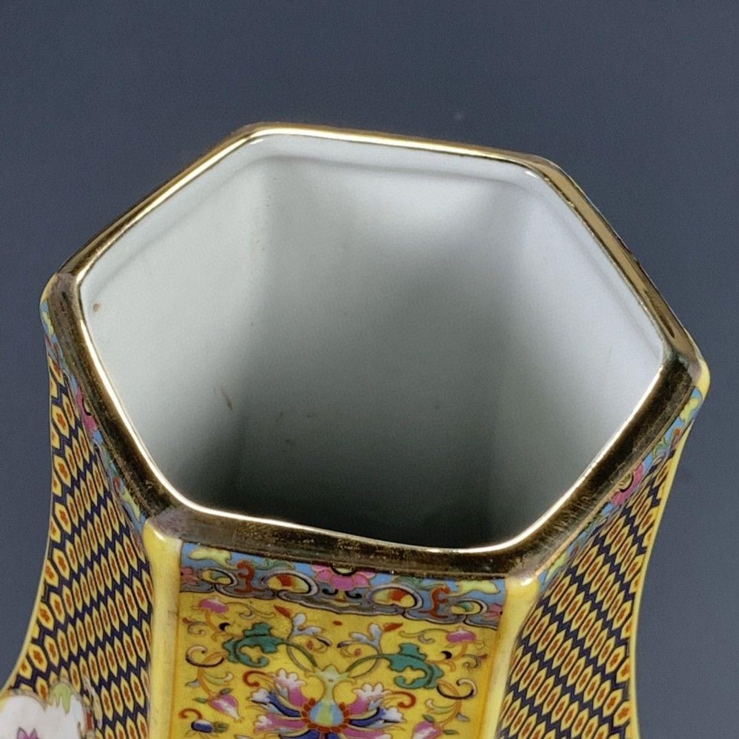清代雍正彩蒔花鳥多稜花瓶 景徳鎮 陶磁器 装飾品 現代工芸品美術