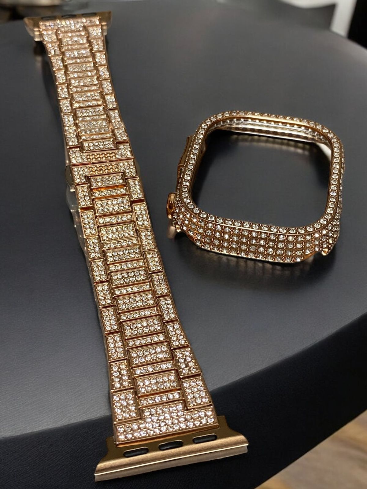 サイズ ローズ Apple Watch Ultra 49mm 軽量キラキラカバー-ステンレスバンドセット