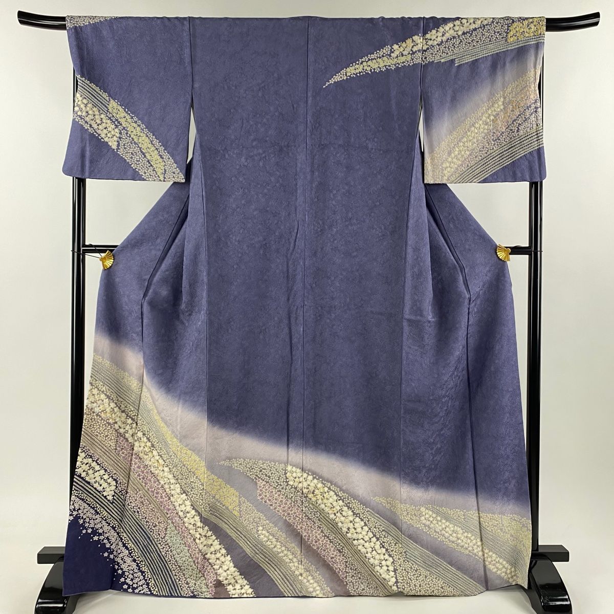 訪問着 身丈167.5cm 裄丈66.5cm M 袷 花 絞り 相良刺繍 紫 正絹