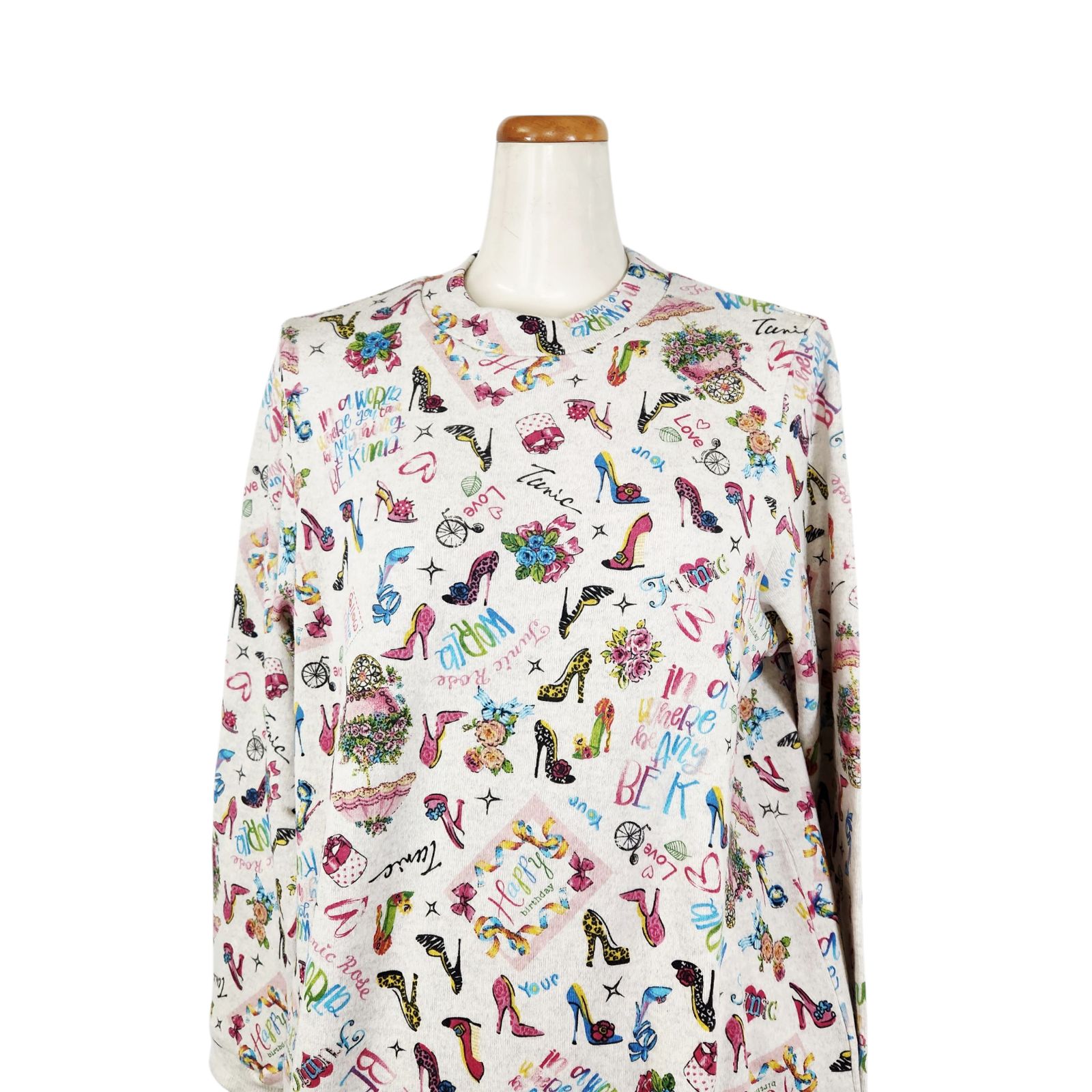 鴨居羊子パジャマ ♥ TUNIC 秋冬物 長袖パジャマ エイトロック ハッピーヒール ベージュ色 日本製 43404P