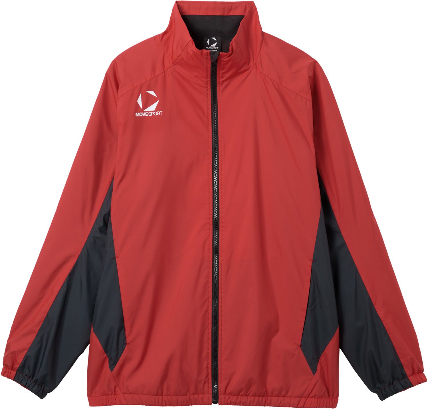 ムーブスポーツ MOVESPORT ウィンドブレーカージャケット トップス 上着 メンズ 男性 大人 防風 保温 防寒 撥水 タフタ素材 裏起毛 フルジップ トレーニング ジム ロゴ ワンポイント ST5FWBT0M RDBK レッド×ブラック WHITEMONARCHHOTEL_COM
