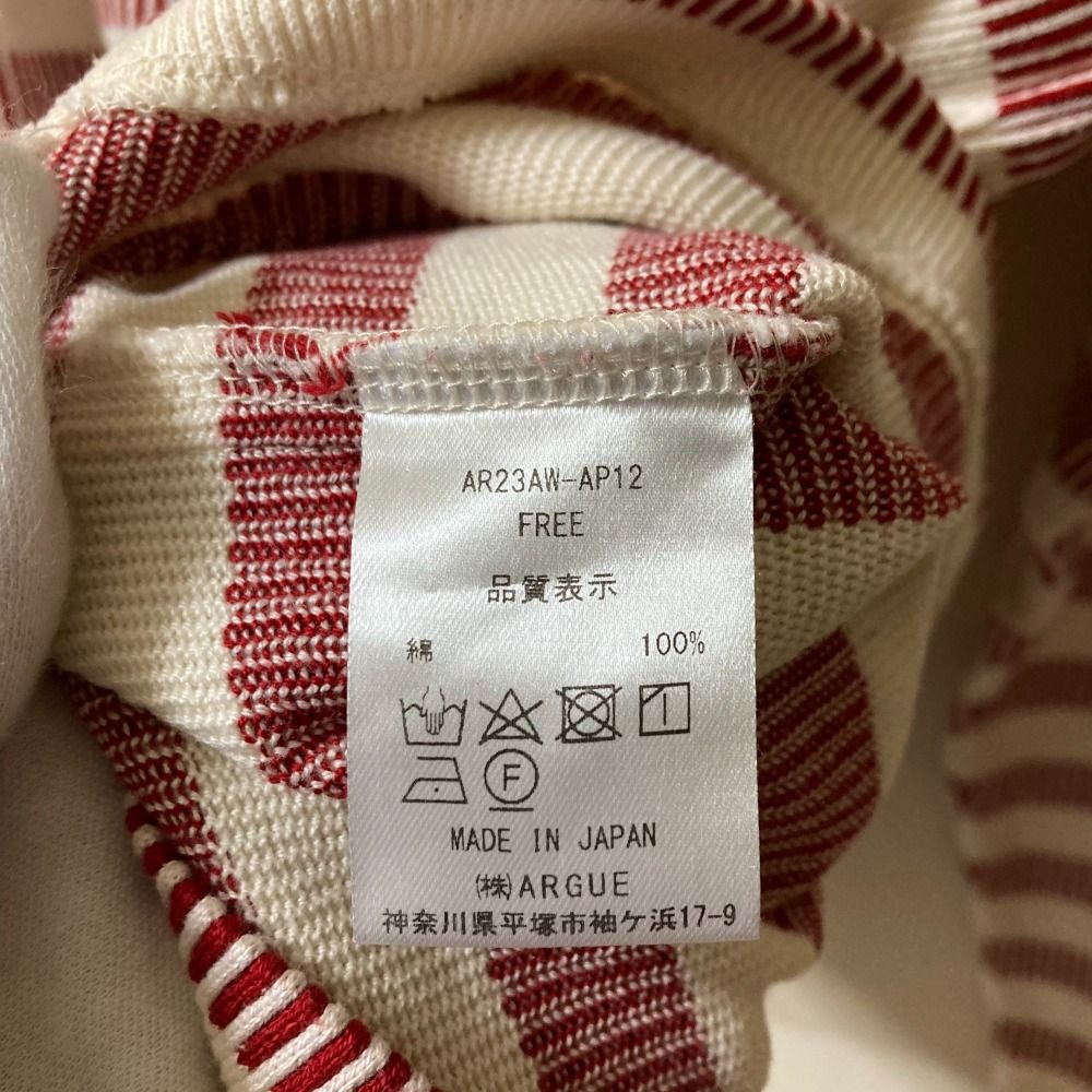 美品 23AW ARGUE アギュー アンティークボーダー ワイドカットソー サイズF レッド レディース 古着 中古 美品 23AW ARGUE アギュー アンティークボーダー ワイド